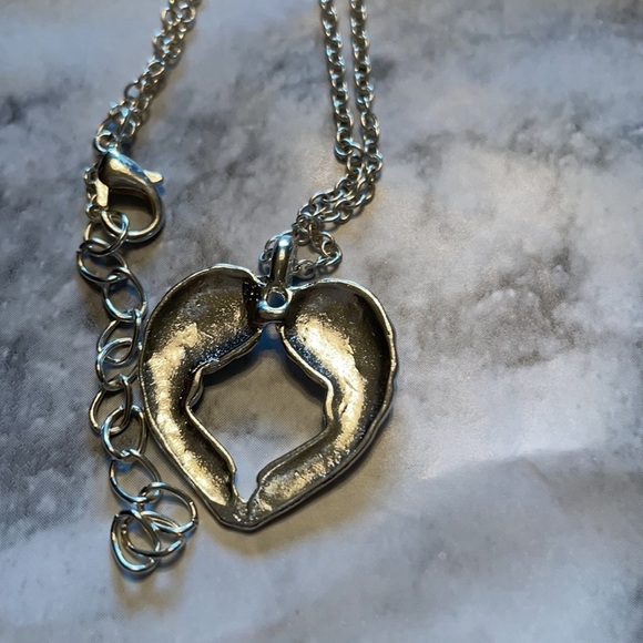 Silver Angel Wings Open Heart Necklace - Picture 12 of 13